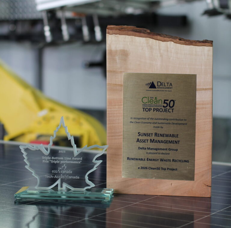 Sunset Renewable Asset Management Inc. Clean50 Top Project and Triple-Bottom Line Awards.