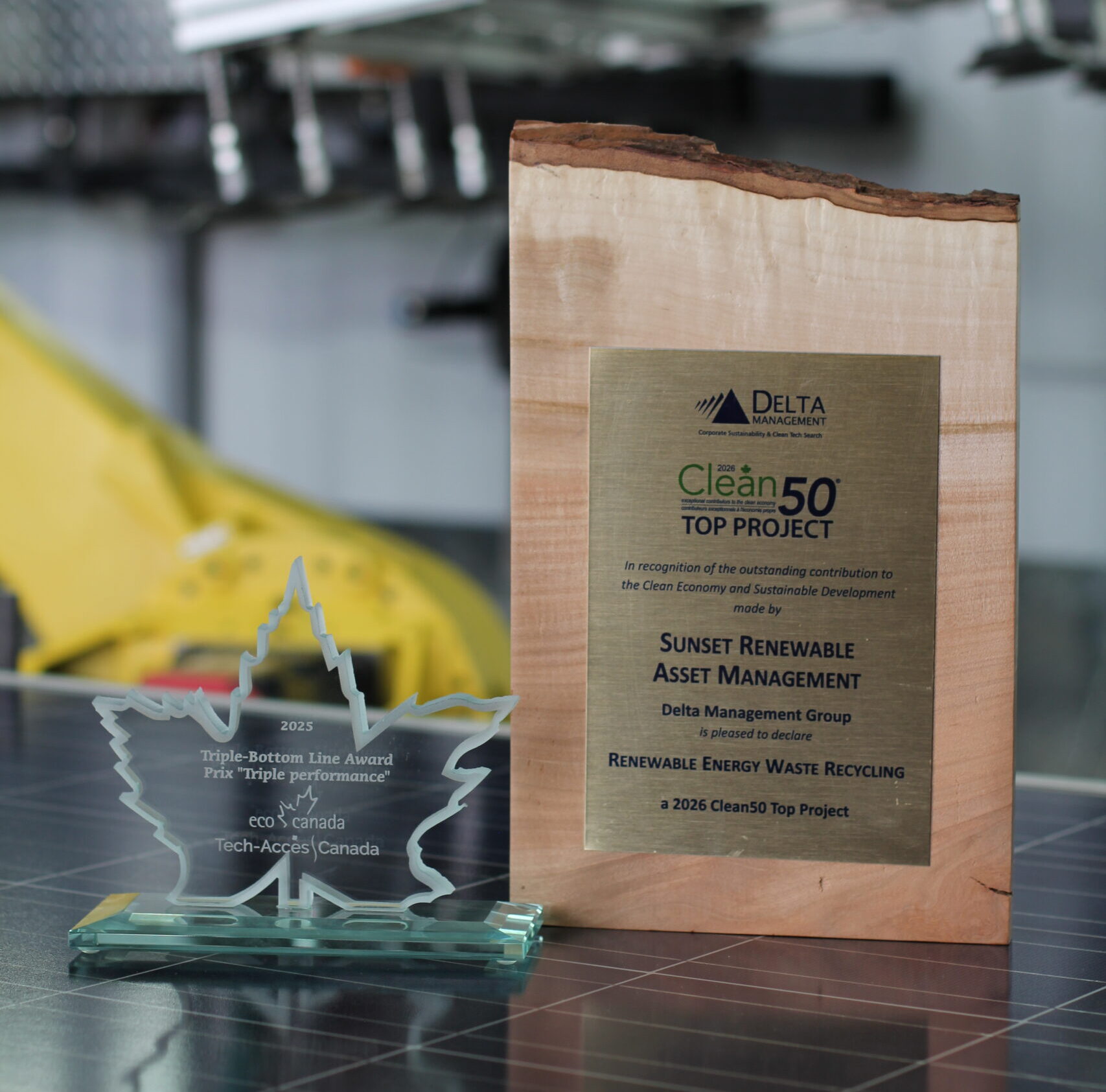 Sunset Renewable Asset Management Inc. Clean50 Top Project and Triple-Bottom Line Awards.