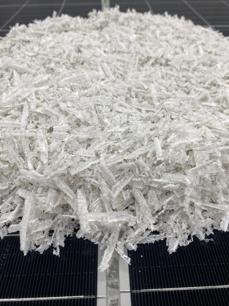 Recovered plastic from solar module recycled by Sunset Renewable Asset Management Inc.
