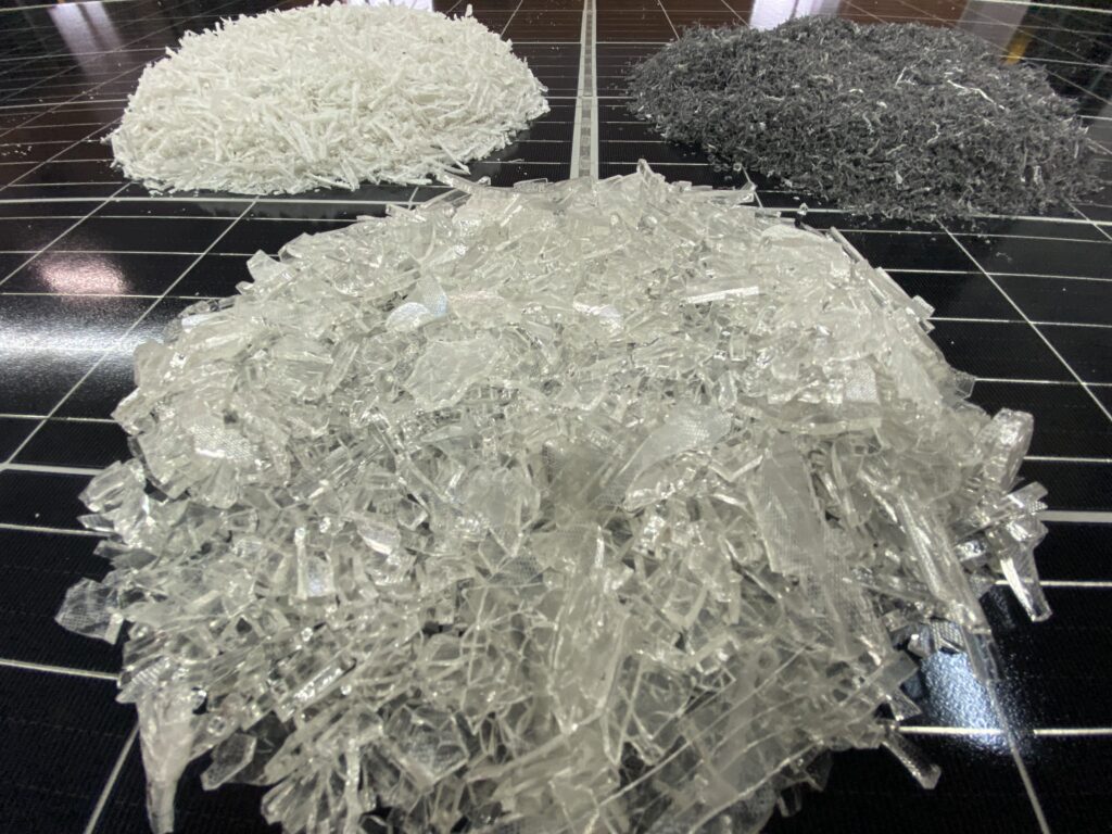 Recovered glass, silicon and plastic from solar module recycled by Sunset Renewable Asset Management Inc.